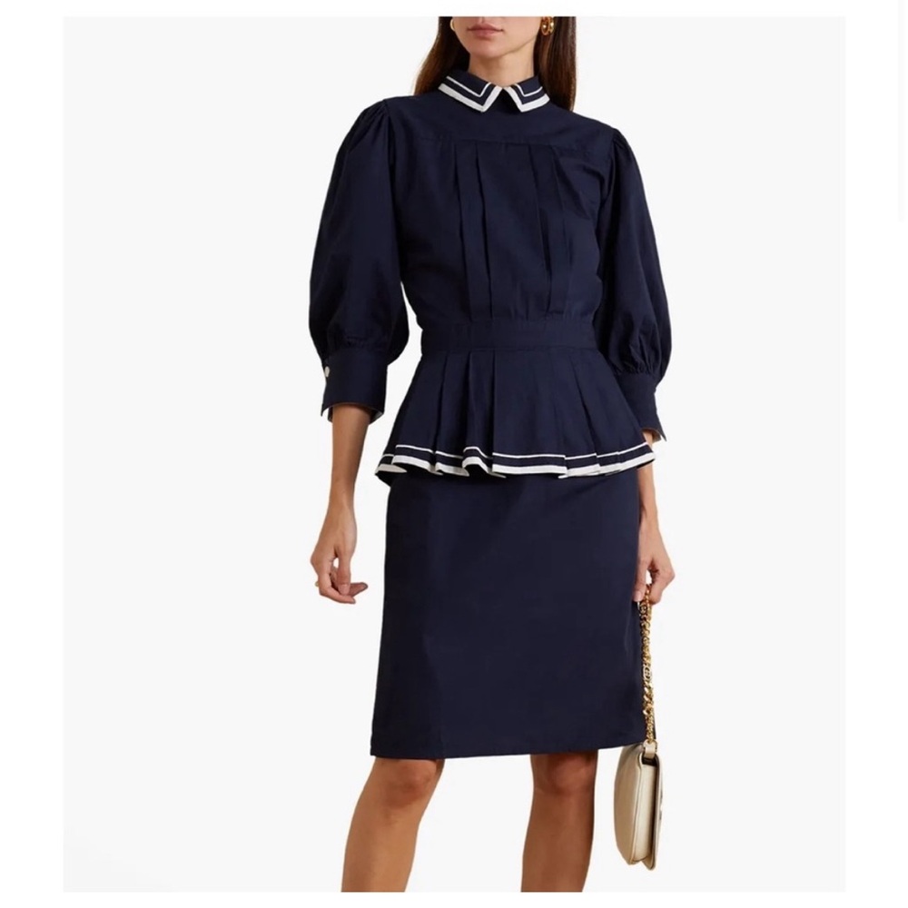 Batsheva Long Sleeve Rilke Dress in Navy